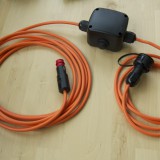 6 metres of cable is sized to control voltage drop to the 12v pump. It has a universal cigar ligher / DIN plug to connect inside your motorhome and a waterproof switch and pump connector. If you need to fill up in the rain, go ahead - you might get wet but your electrics will not.